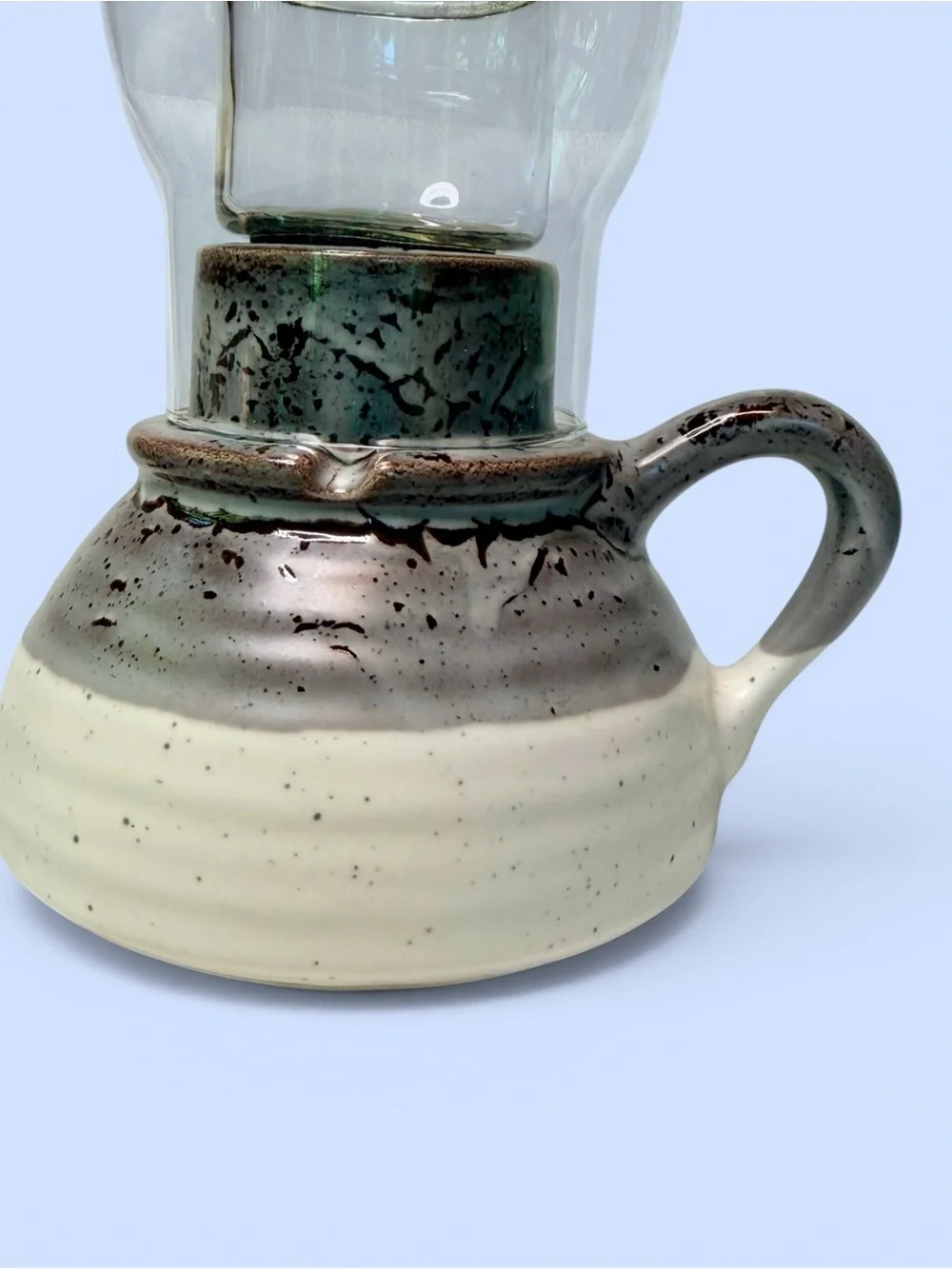 Vintage Studio Pottery Hurricane Lamp Candle Holder Handle Finger Lamp